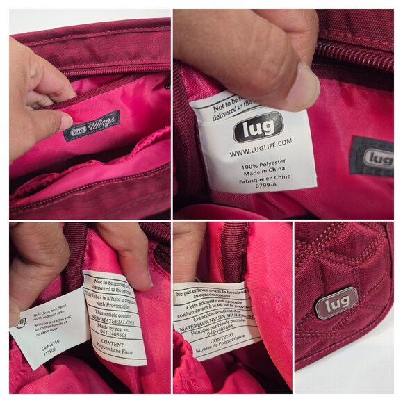 Lug Wings Red Quilted Crossbody Travel Bag in Cranberry RFID Insulated Pocket - Picture 11 of 12